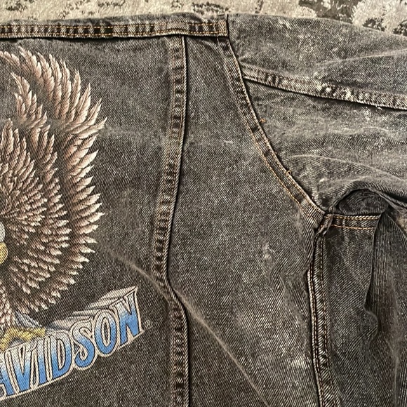 Harley Davidson Vintage 1987 Eagle Print Stone Wash Denim Jacket Mens Size Large - Picture 9 of 10